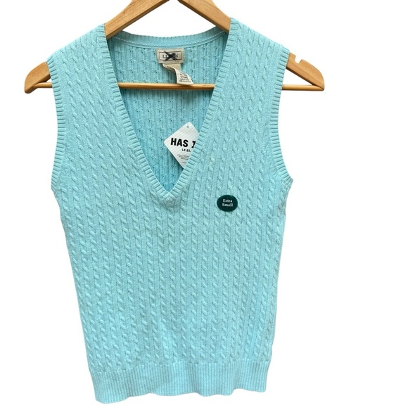 LL Bean Women’s Cable Knit Pullover Sweater Vest V Neck Size XS Blue Vacation - Picture 1 of 10
